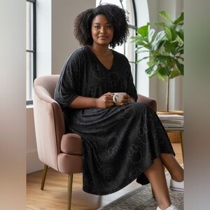 Disney Black Long Sleeve Dress with Subtle Pattern